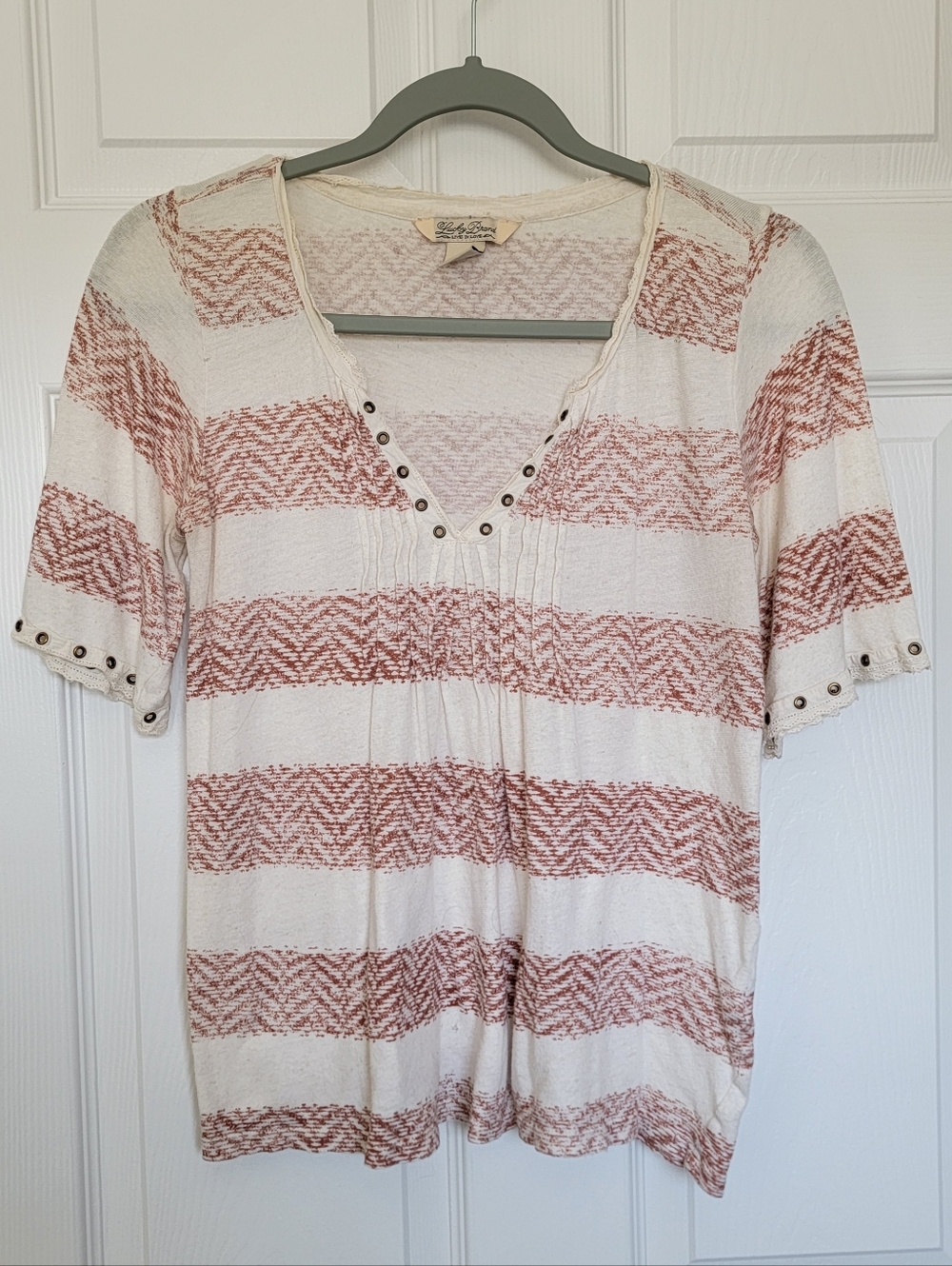 Lucky Brand Striped V Neck Henley Top Size Small